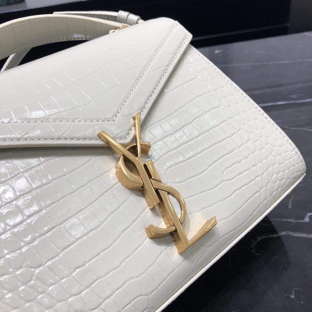 Saint Laurent Cassandera Mini Crocodile Embossed Bright Calfskin Handbag Shoulder Bag White 623930